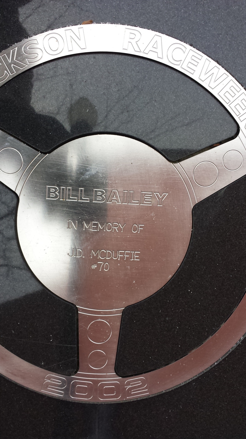 Bill Bailey - J.D. McDuffie #70 tribute wheel in Victory Lane